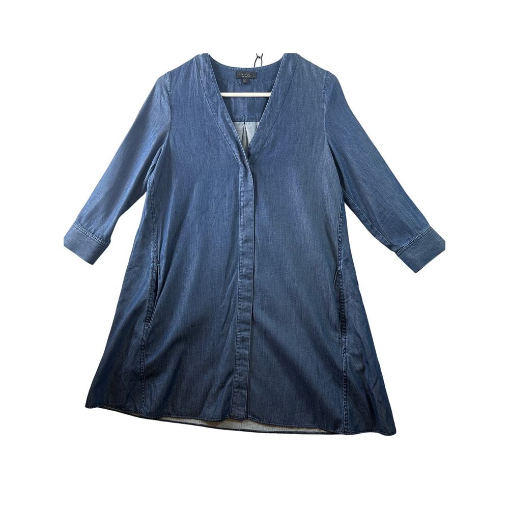 COS A-Line Denim Dress - Blue Chambray - 3/4 Sleeve - Size 2 - Picture 3 of 7